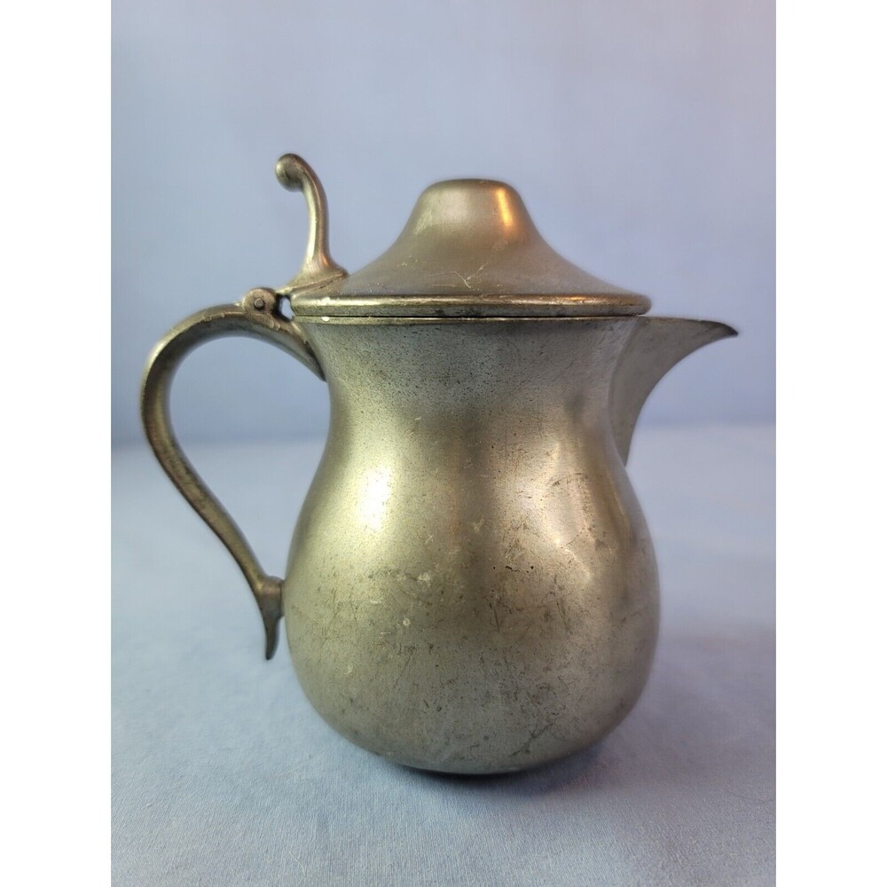 Pewter Creamer Syrup Pitcher w/ Lid Vintage 1960s WOODBURY PEWTERERS